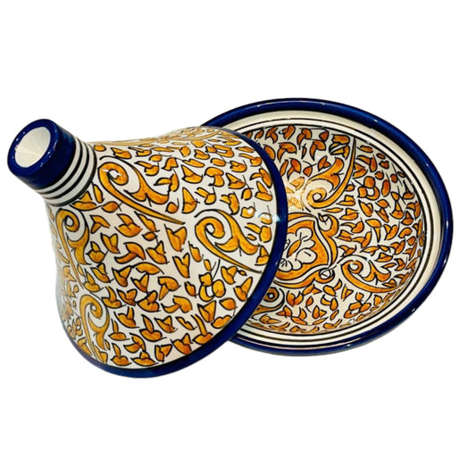 Handmade Moroccan Ceramic Serving Tagine – Blue Floral Pottery | Lead-Free Decorative Serving Dish