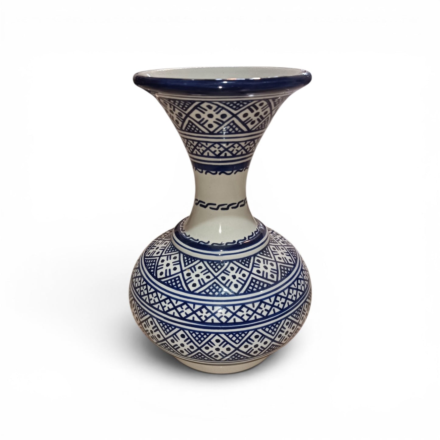 Handmade Moroccan Ceramic Vase – Traditional Fassi Embroidery Pattern