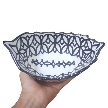 Moroccan Fez pottery Boat-Shaped Salad Bowl – Hand-Painted Geometric Ceramic Serving Bowl
