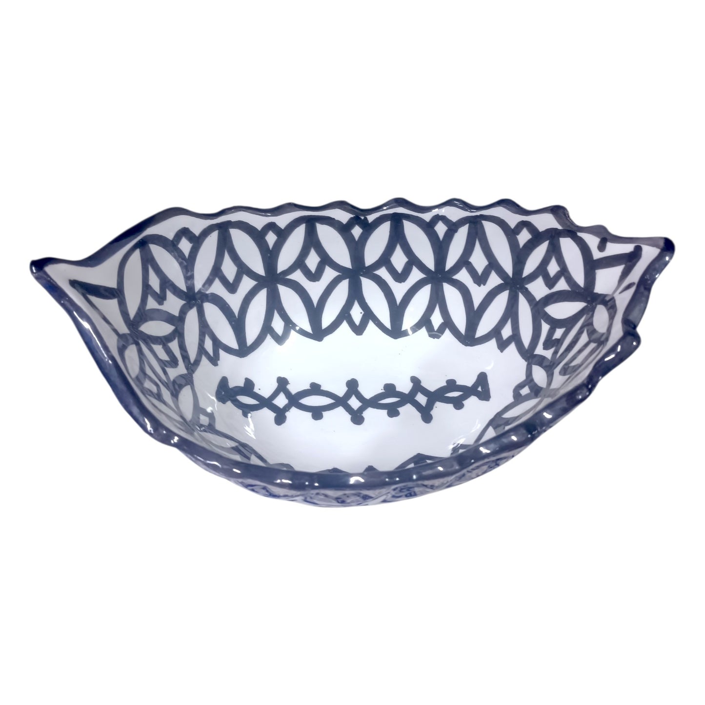 Moroccan Fez pottery Boat-Shaped Salad Bowl – Hand-Painted Geometric Ceramic Serving Bowl