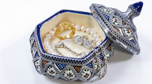 Moroccan ceramic jewelry box ceramic with silver nickel
