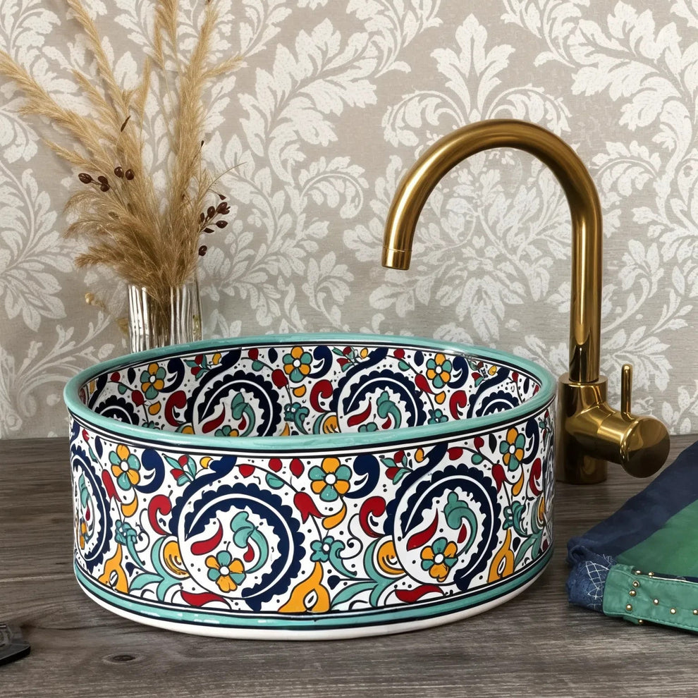 Handcrafted  Sink – Fassi Rose Pattern – 4 Sizes – Includes Brass Drain Cover & Free Soap Dish Gift