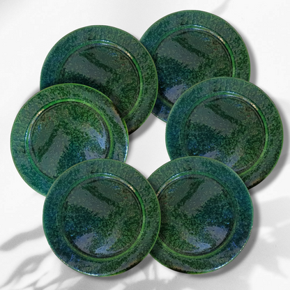 Green Pottery Serving Plate Set, Set of 6 Serving Plates for Dinner or Lunch (6 Plates )