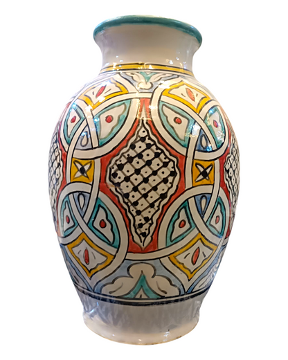 Handcrafted Moroccan Vase with Traditional Fez Design – 32 cm Tall, Grey Clay Elegance