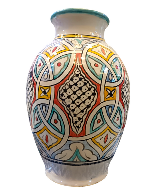 Handcrafted Moroccan Vase with Traditional Fez Design – 32 cm Tall, Grey Clay Elegance