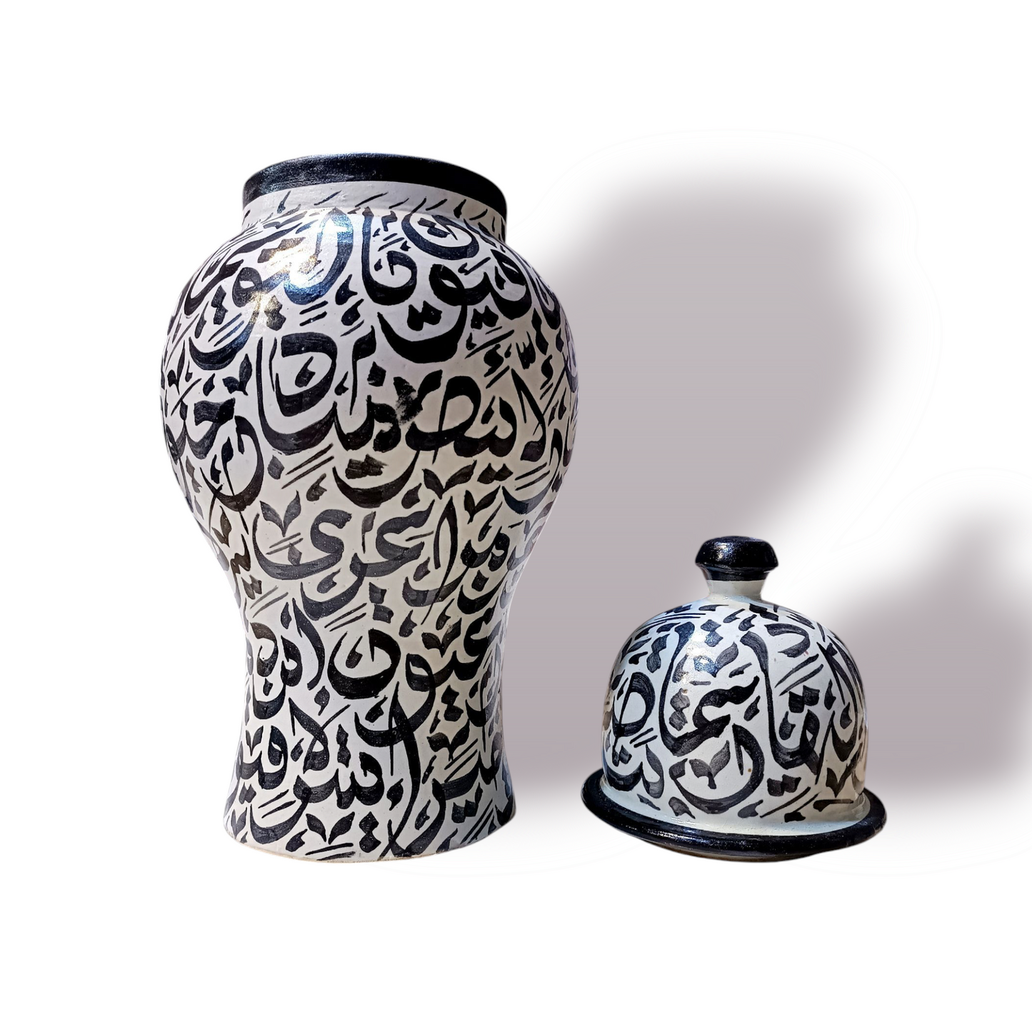 Traditional Jar-Shaped Vase Covered in Hand-Painted Arabic Alphabet Calligraphy