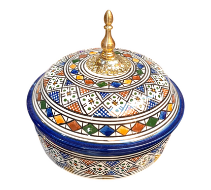 Moroccan Lidded Dish with Brass Handle – Fes-Inspired Traditional Design