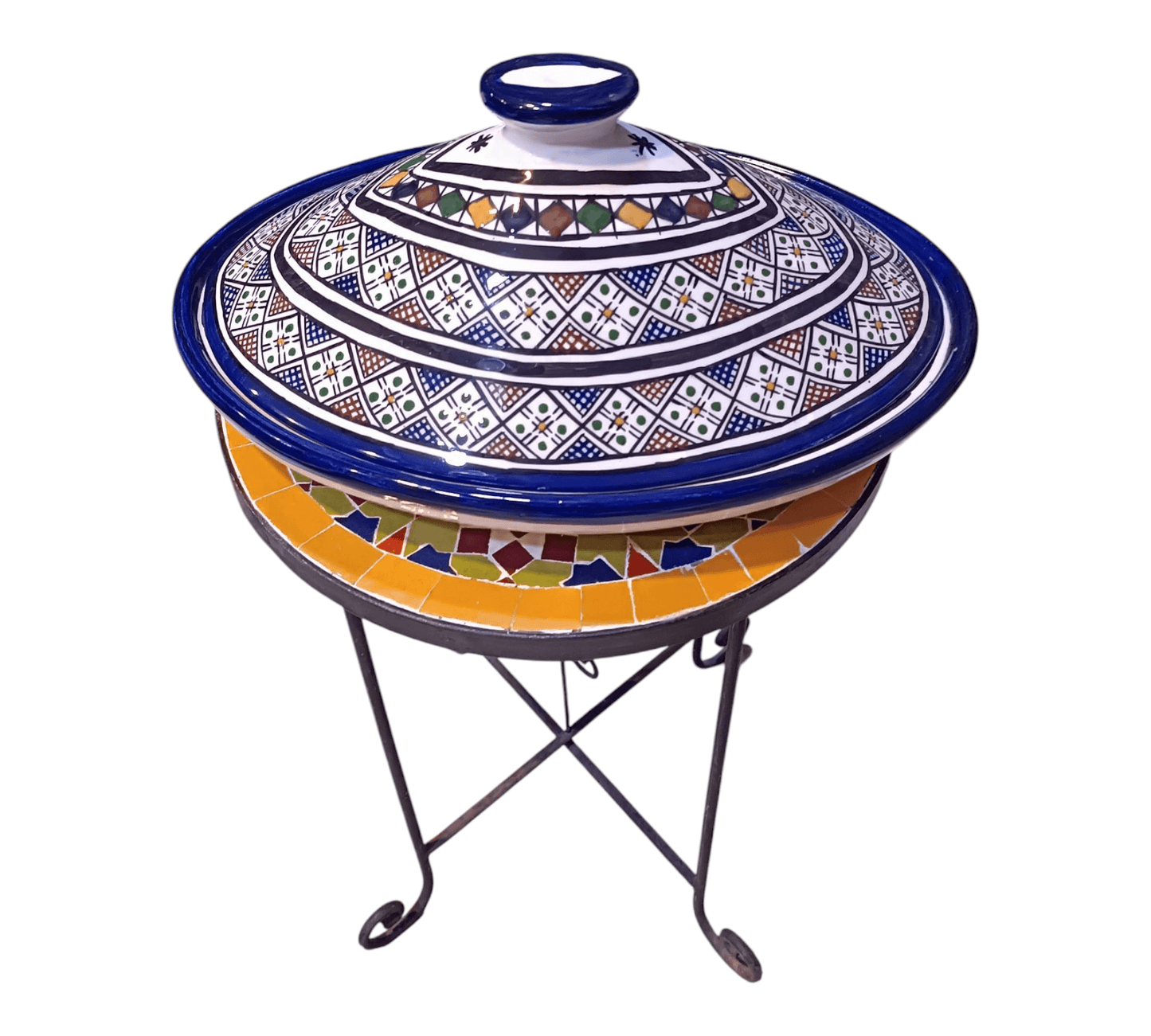 Handmade Moroccan Oval Tagine – Multicolor Fez Embroidery Design