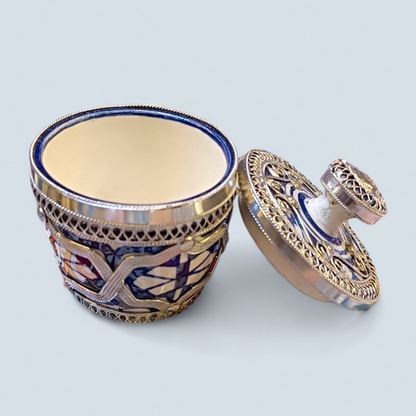 Moroccan Tea Set – Handcrafted Fez Pottery with Silver & Cobalt Blue