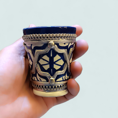 Moroccan Tea Set – Handcrafted Fez Pottery with Silver & Cobalt Blue