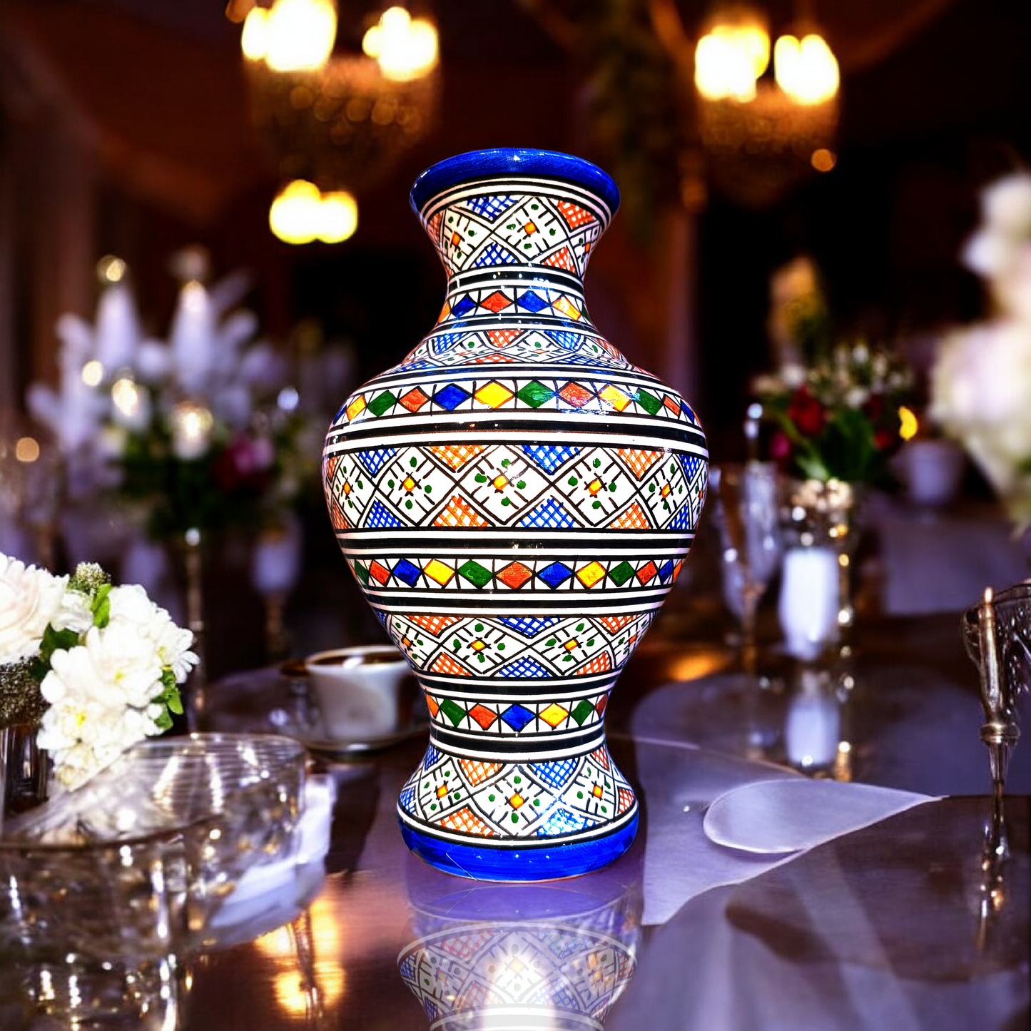 Moroccan ceramic vase, handmade and hand painted