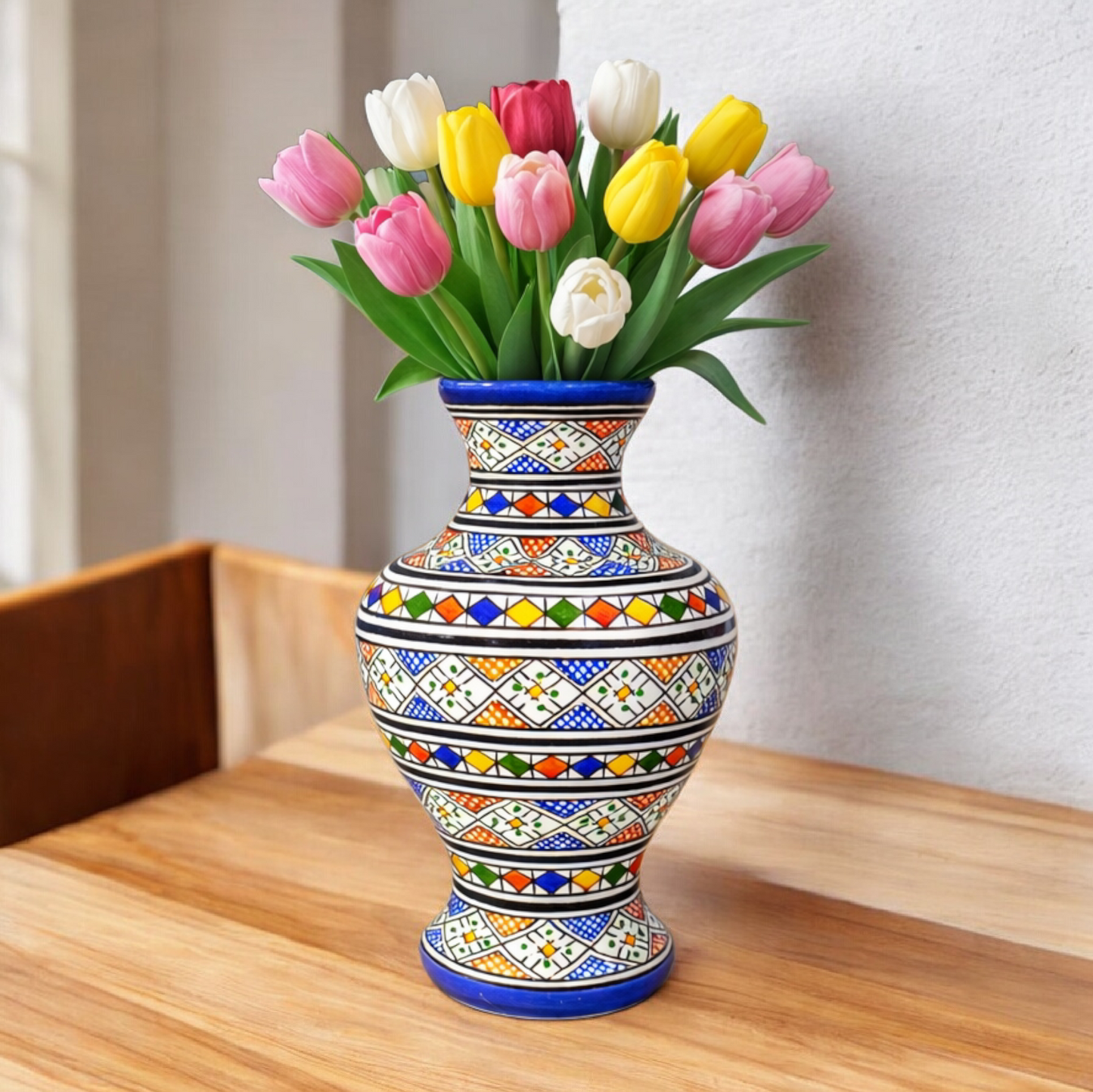 Moroccan ceramic vase, handmade and hand painted