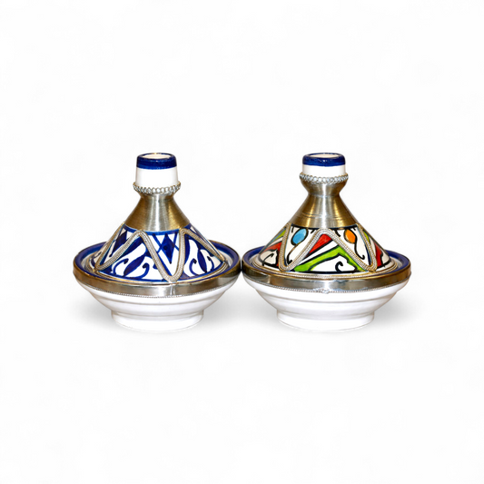 Handmade Moroccan Decorative Tajine – Traditional Ceramic Tajine with Silver Detail