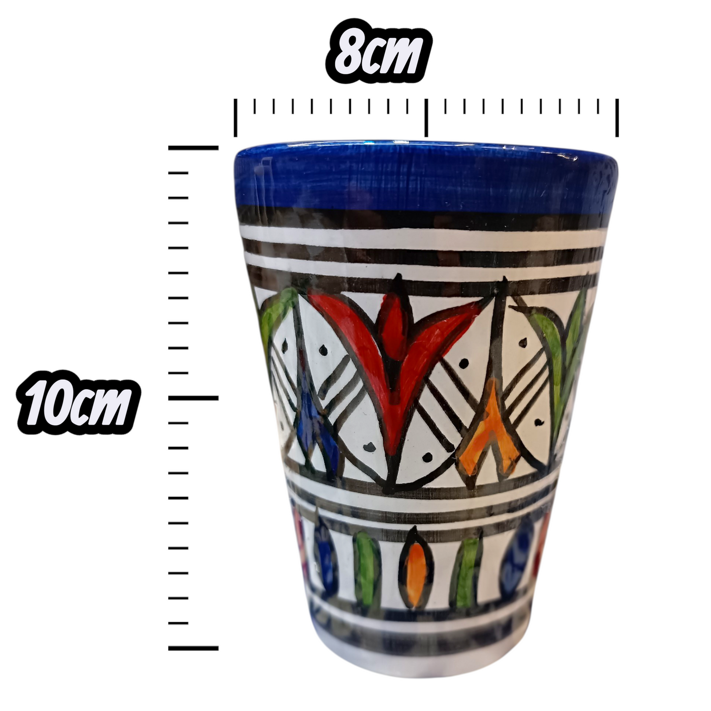 Moroccan Ceramic Cup 10×8 cm – Colorful Fez Pottery | Artisan Coffee & Tea Cup