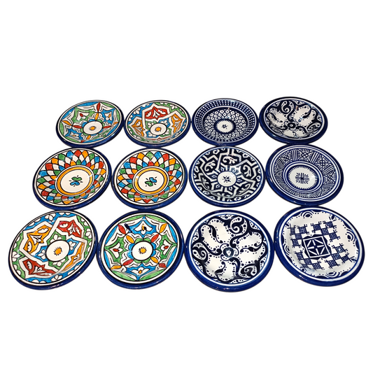 Set of 6 Handmade Moroccan Ceramic Mini Plates (10 cm) – Blue & Multicolor Fez Pottery Dishes