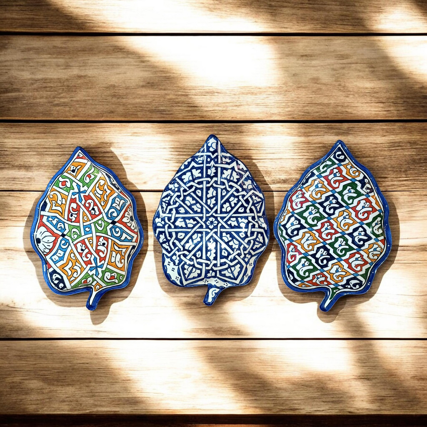 Moroccan plates Leaf-Shaped Ceramic Plate – Traditional Fez Pottery Wall Decor