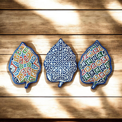 Moroccan plates Leaf-Shaped Ceramic Plate – Traditional Fez Pottery Wall Decor
