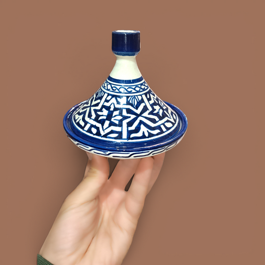 Mini Moroccan Tagine – Blue Ceramic Decorative Serving Dish