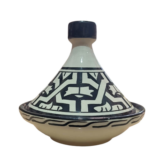 Mini Tagine with Black Geometric Pattern – Handmade Decorative Dish