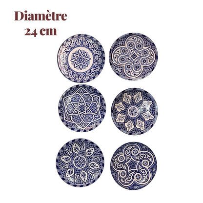 6 Authentic Moroccan ceramic plates| Handcrafted Dinnerware