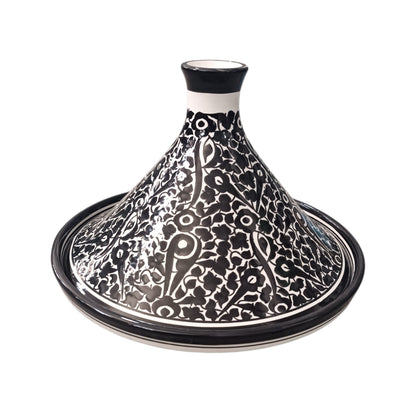 Handmade Moroccan Ceramic Serving Tagine – Black & White | Lead-Free | Microwave & Dishwasher Safe