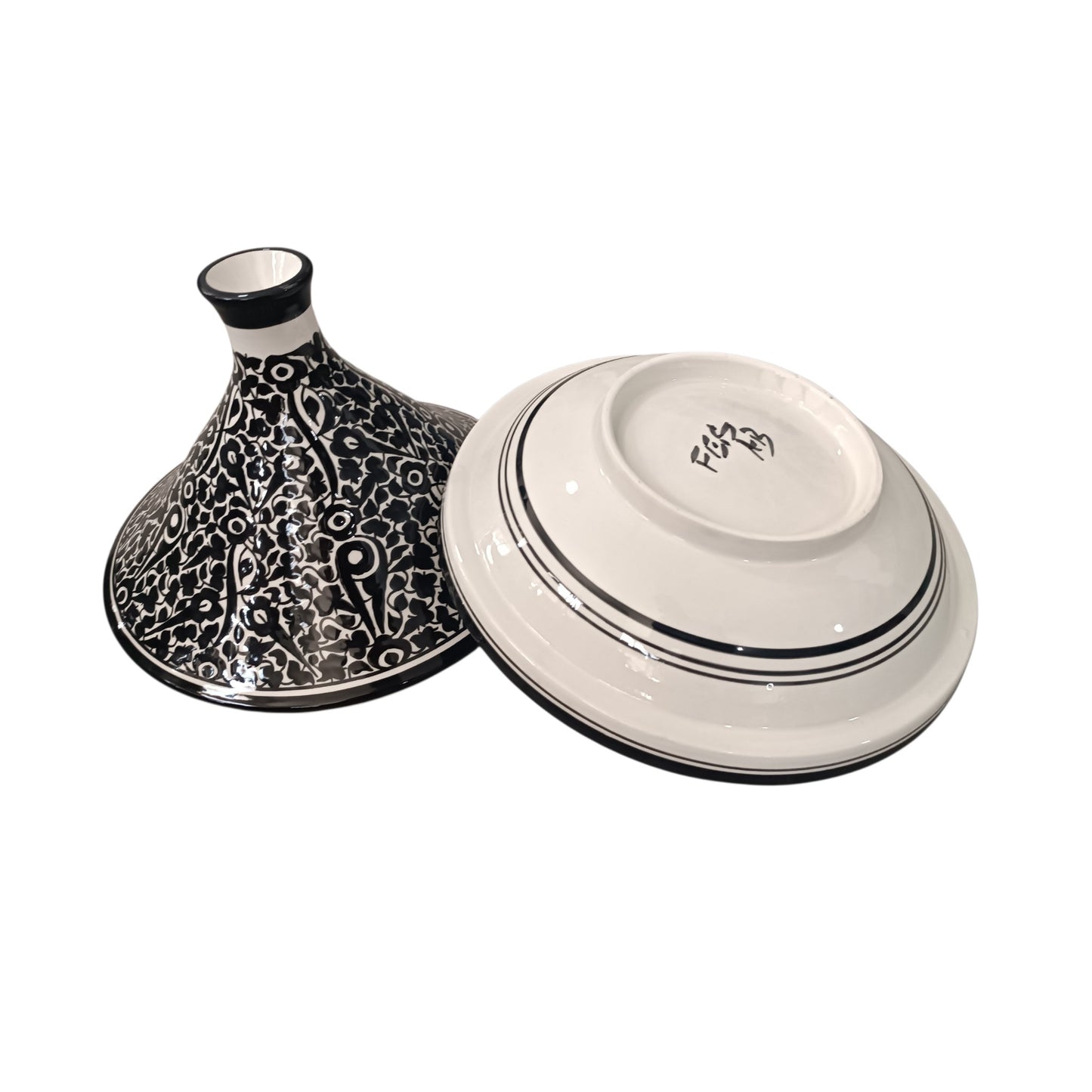Handmade Moroccan Ceramic Serving Tagine – Black & White | Lead-Free | Microwave & Dishwasher Safe