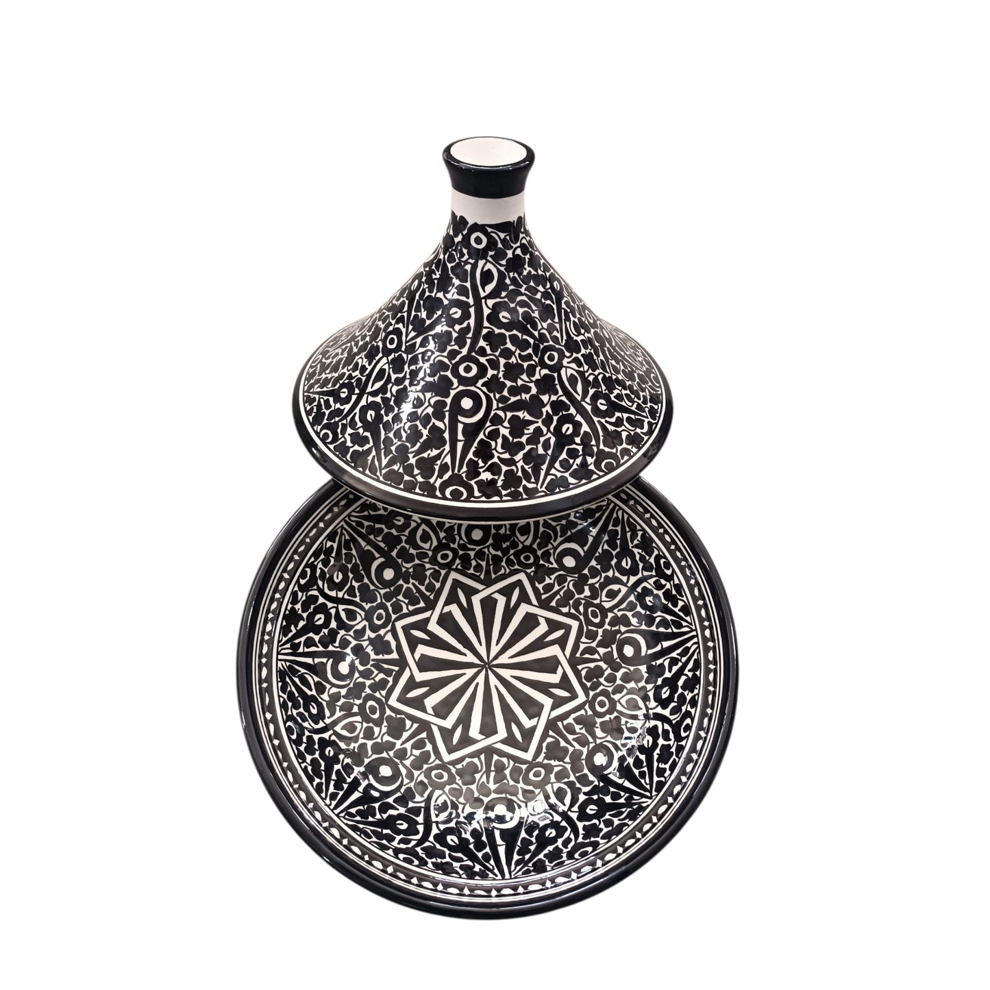 Handmade Moroccan Ceramic Serving Tagine – Black & White | Lead-Free | Microwave & Dishwasher Safe