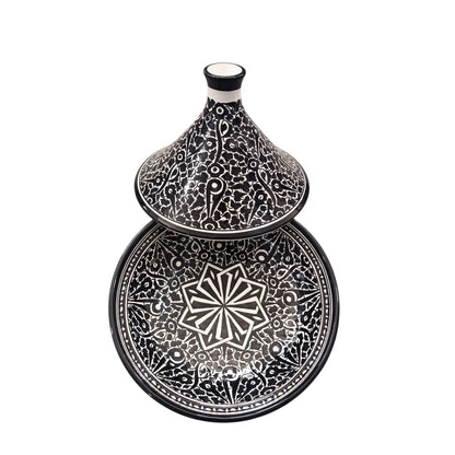 Handmade Moroccan Ceramic Serving Tagine – Black & White | Lead-Free | Microwave & Dishwasher Safe