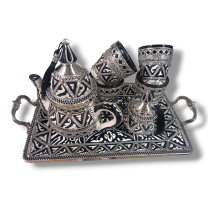 Antique Moroccan Tea Set with Silver Nickel Finish – 6 Pieces