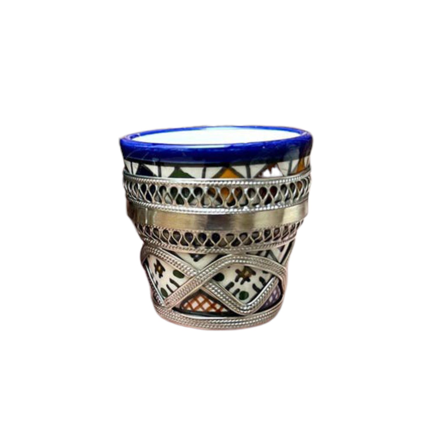 Moroccan Handmade Tea Set with Silver-Plated Finish – 4 Cups, Teapot & Round Tray