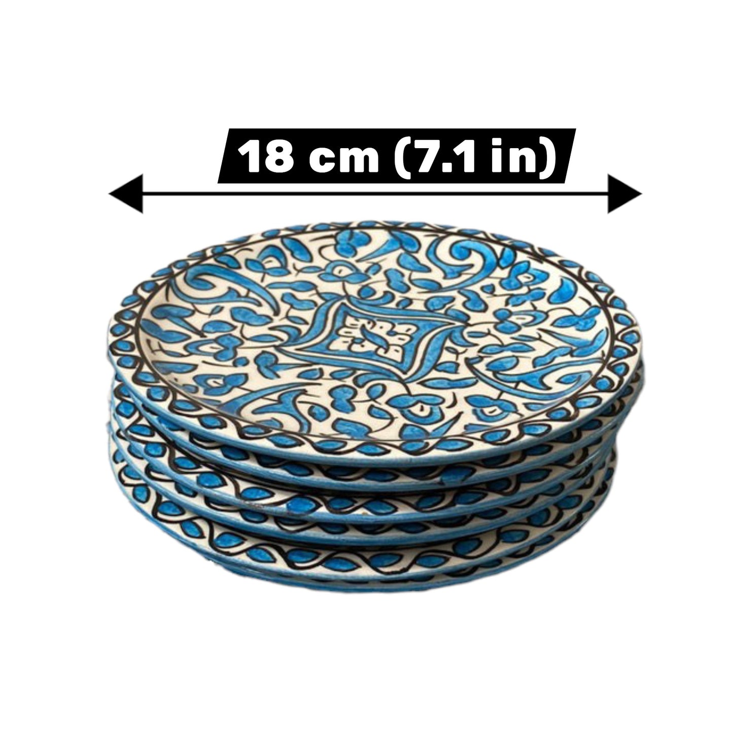 Handmade Moroccan Ceramic Dinnerware Set – Sky Blue Floral Design (6-Piece Set)