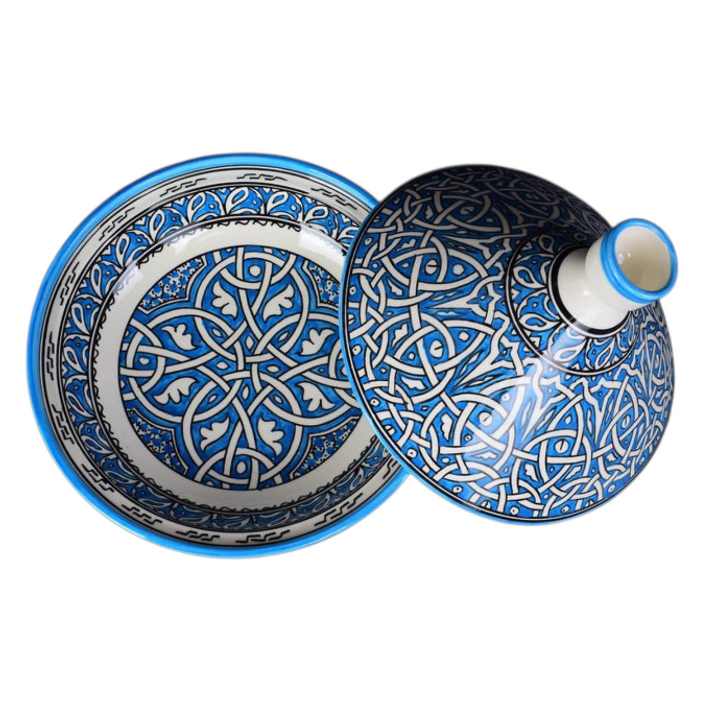 Handmade Turquoise Moroccan Tagine | Hand-Painted Ceramic Serving Tagine from Fez