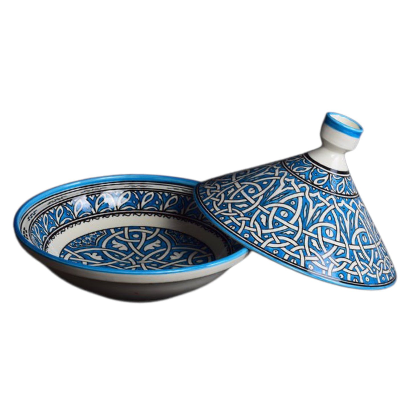 Handmade Turquoise Moroccan Tagine | Hand-Painted Ceramic Serving Tagine from Fez
