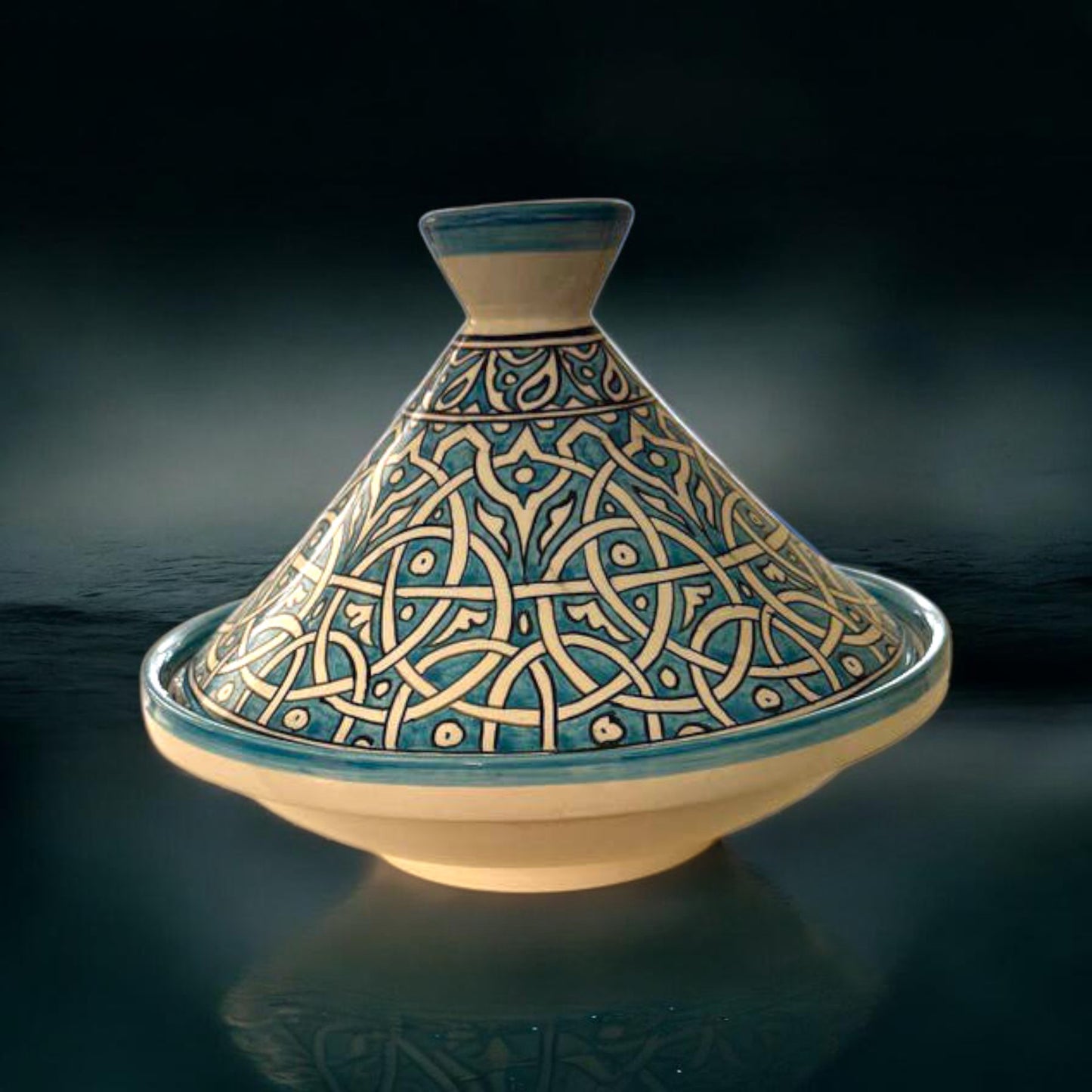 Handmade Turquoise Moroccan Tagine | Hand-Painted Ceramic Serving Tagine from Fez