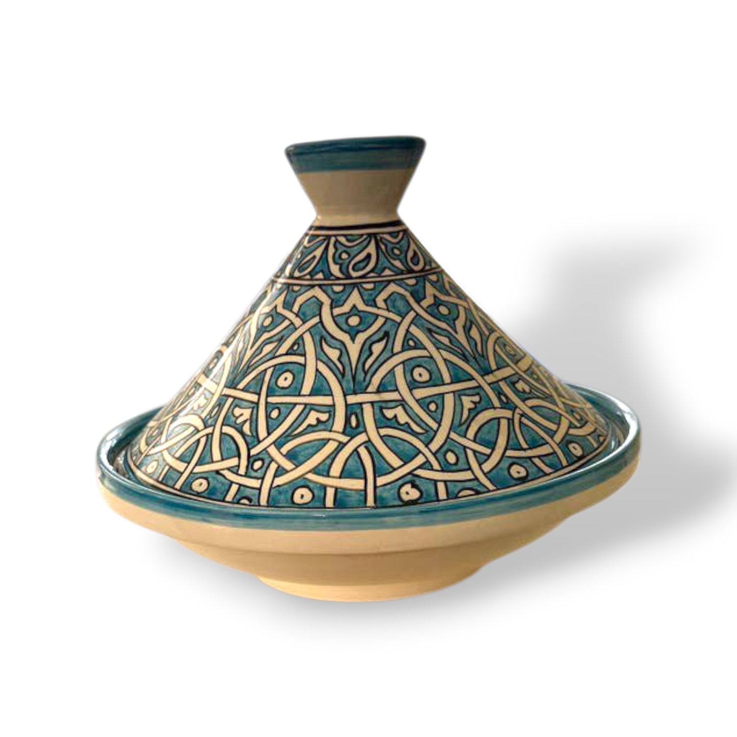 Handmade Turquoise Moroccan Tagine | Hand-Painted Ceramic Serving Tagine from Fez