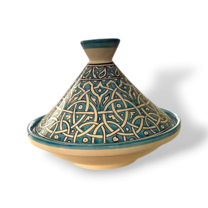 Handmade Turquoise Moroccan Tagine | Hand-Painted Ceramic Serving Tagine from Fez