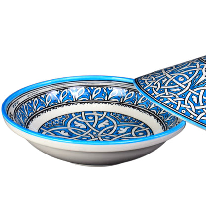 Handmade Turquoise Moroccan Tagine | Hand-Painted Ceramic Serving Tagine from Fez