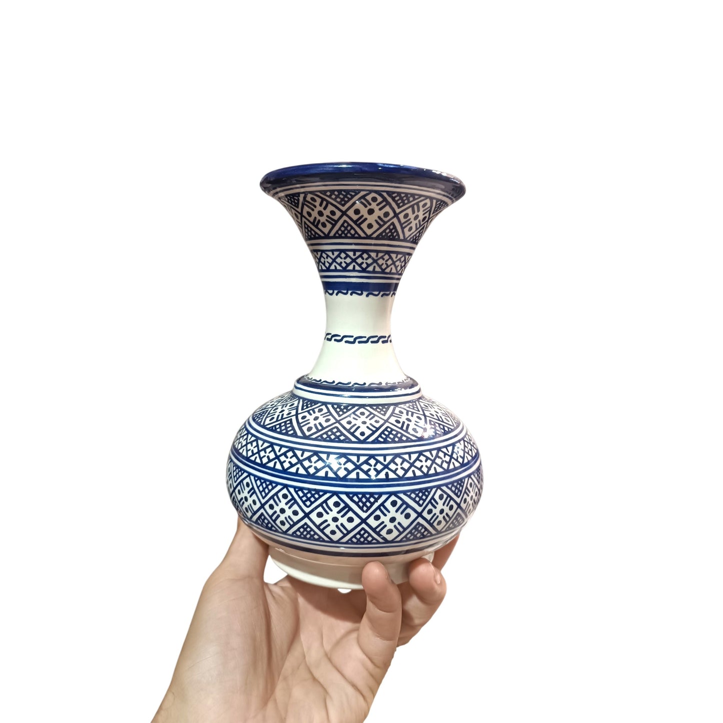 Handmade Moroccan Ceramic Vase – Traditional Fassi Embroidery Pattern