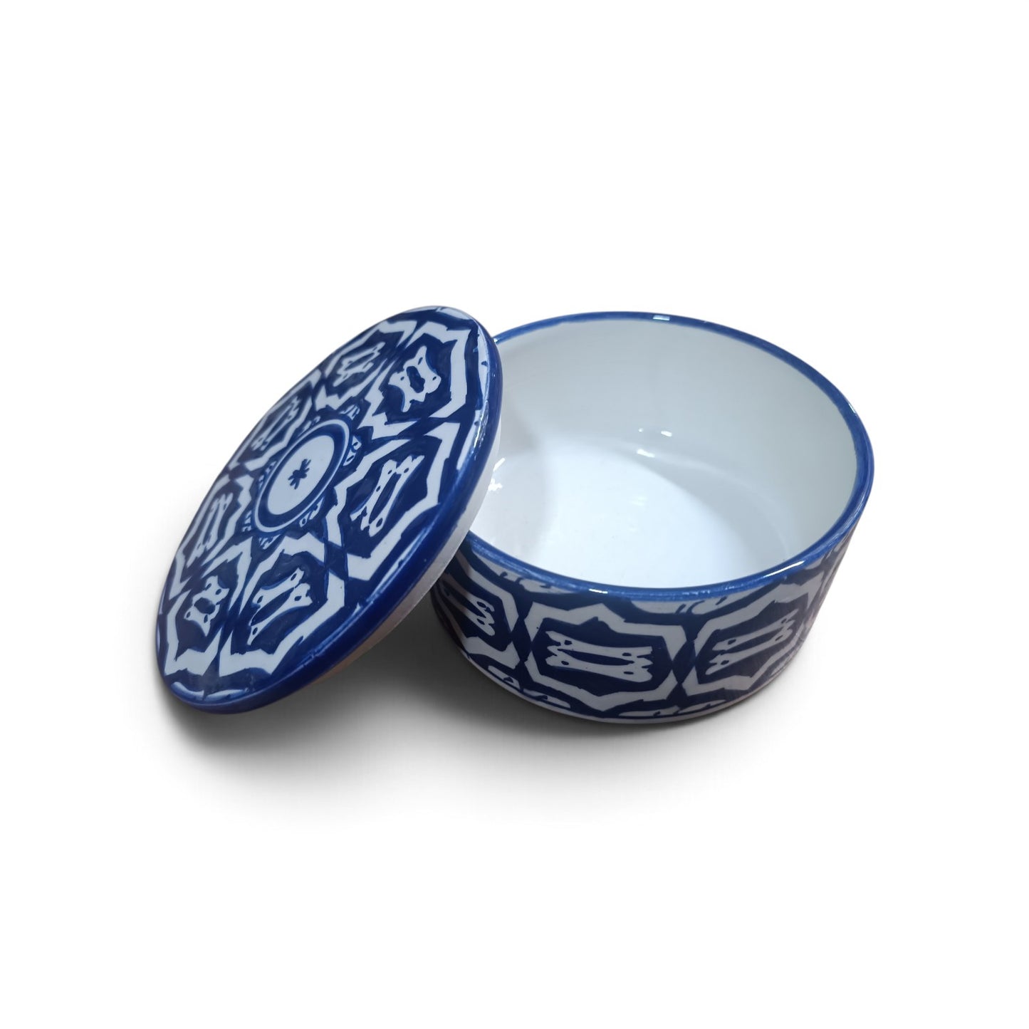 Handmade Moroccan Fassi Pottery Storage Box – Blue & White Ceramic Container