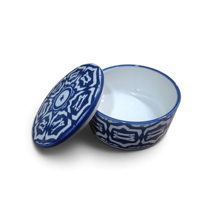 Handmade Moroccan Fassi Pottery Storage Box – Blue & White Ceramic Container