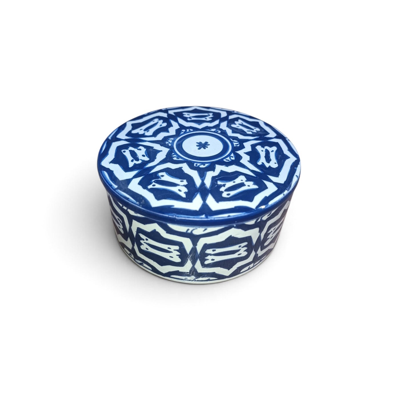 Handmade Moroccan Fassi Pottery Storage Box – Blue & White Ceramic Container