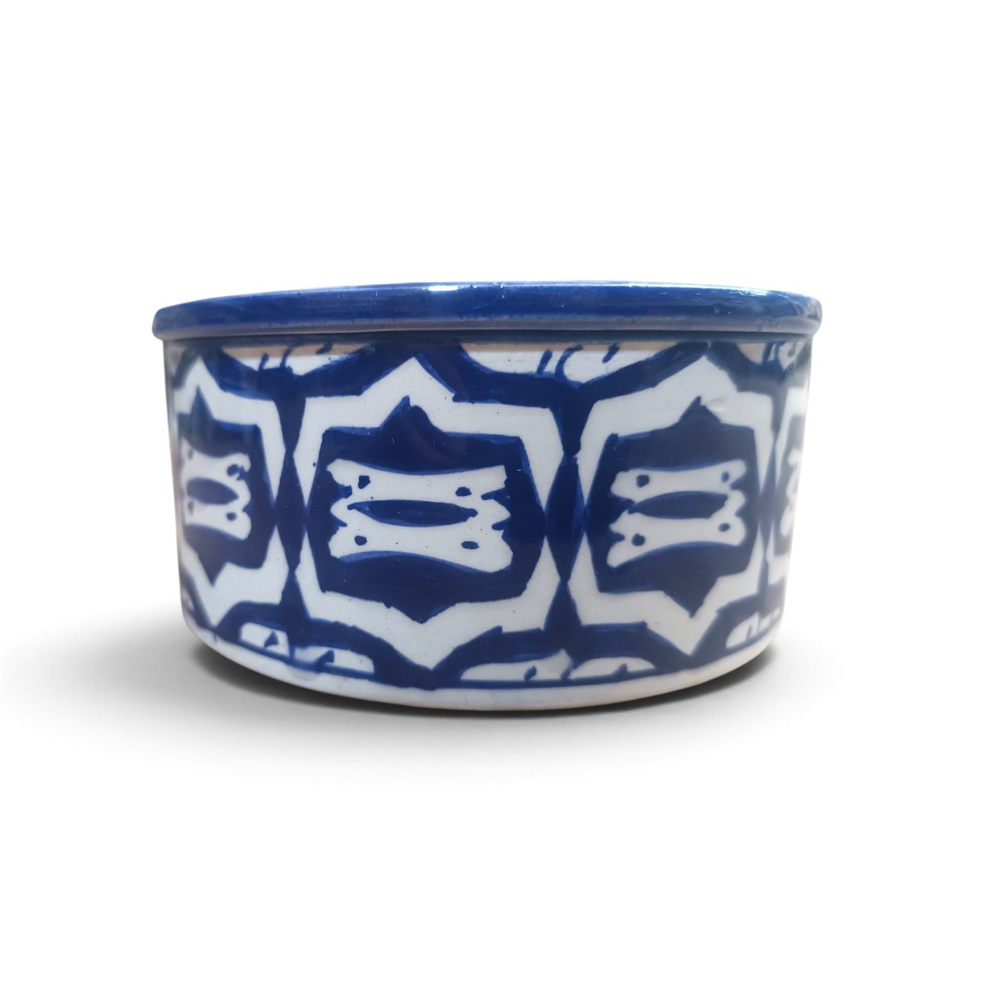 Handmade Moroccan Fassi Pottery Storage Box – Blue & White Ceramic Container