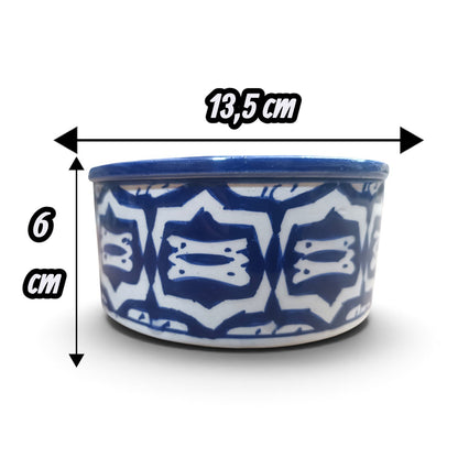 Handmade Moroccan Fassi Pottery Storage Box – Blue & White Ceramic Container