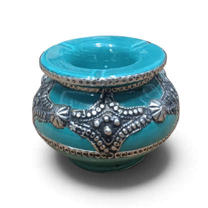 Handmade Moroccan Ceramic Ashtray with Silver Embossed Decoration – Fez Pottery