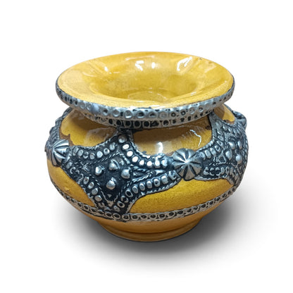 Handmade Moroccan Ceramic Ashtray with Silver Embossed Decoration – Fez Pottery
