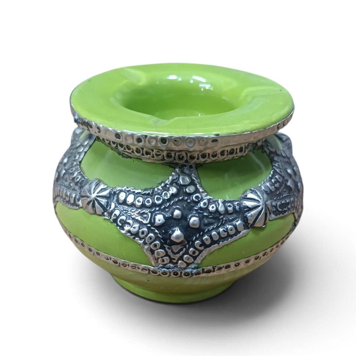 Handmade Moroccan Ceramic Ashtray with Silver Embossed Decoration – Fez Pottery