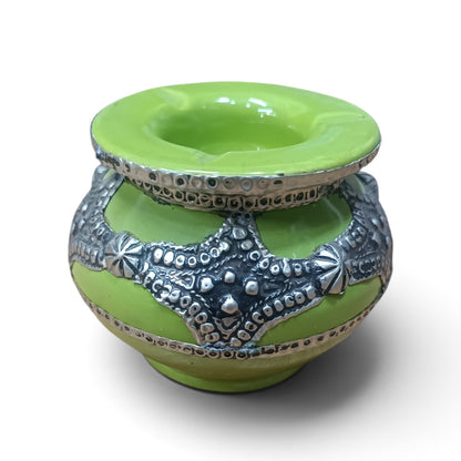 Handmade Moroccan Ceramic Ashtray with Silver Embossed Decoration – Fez Pottery