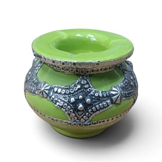 Handmade Moroccan Ceramic Ashtray with Silver Embossed Decoration – Fez Pottery