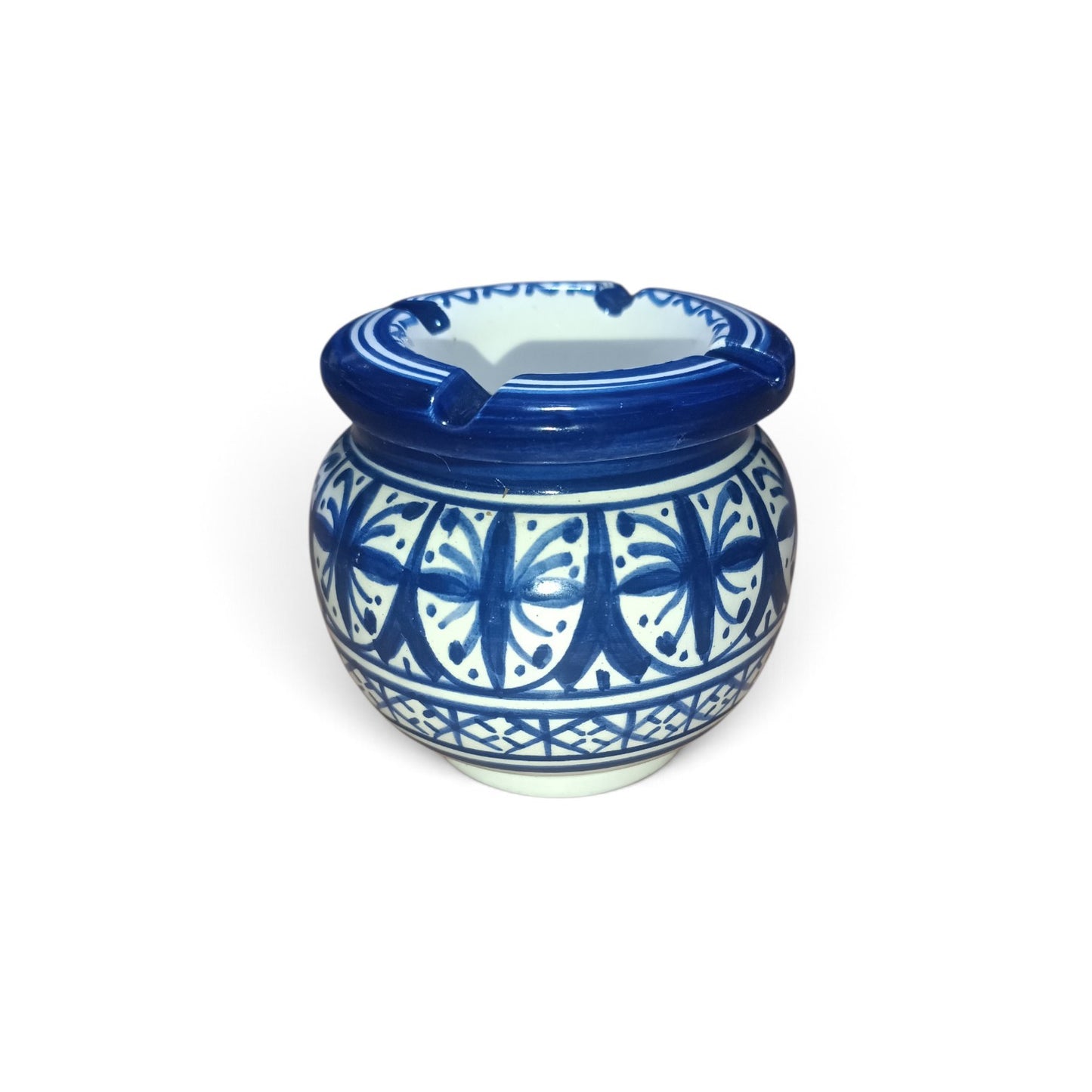 Handmade Moroccan Ceramic Ashtray – Blue & White Fez Pottery