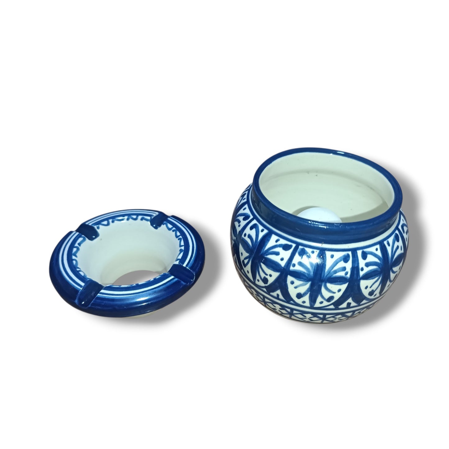 Handmade Moroccan Ceramic Ashtray – Blue & White Fez Pottery